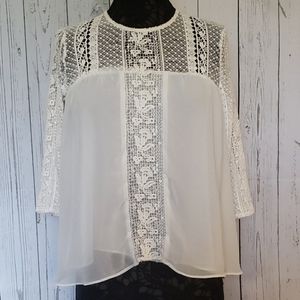 Zara White Lace Top 3/4 Sleeves Medium